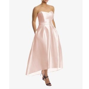 Alfred Sung Blush Pink Strapless‎ Satin Twill High Low Dress Size 16 D699